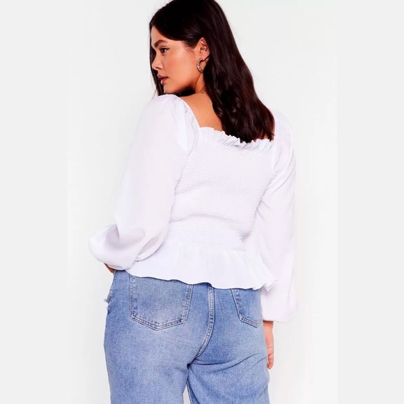 NWT Nasty Gal Shirred Balloon Sleeve Top (Plus) - Picture 8 of 11